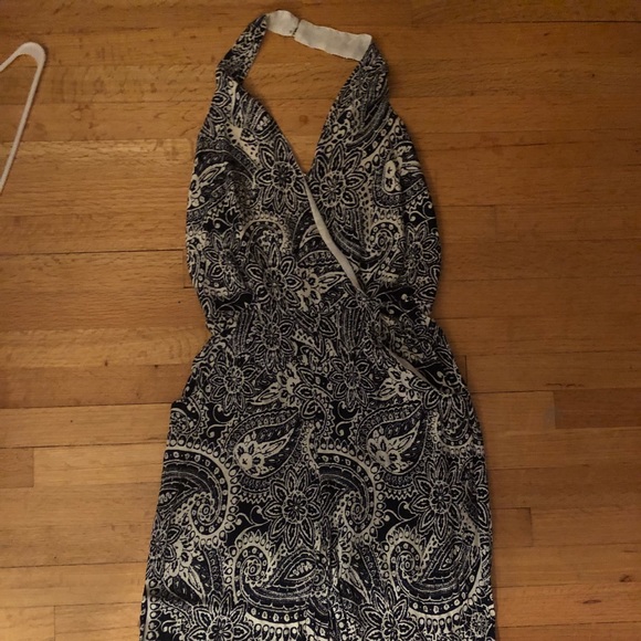 Navy and white floral halter vneck jumpsuit - Picture 1 of 3